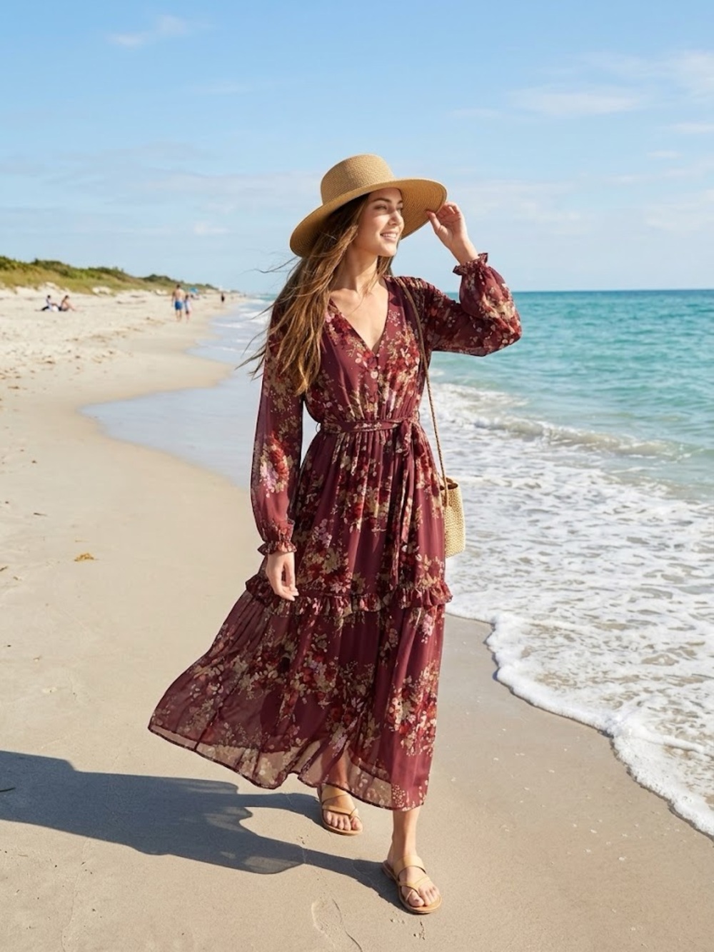 Dress Forum Floral Metallic Clip Dot Maxi Dress Size M EUC